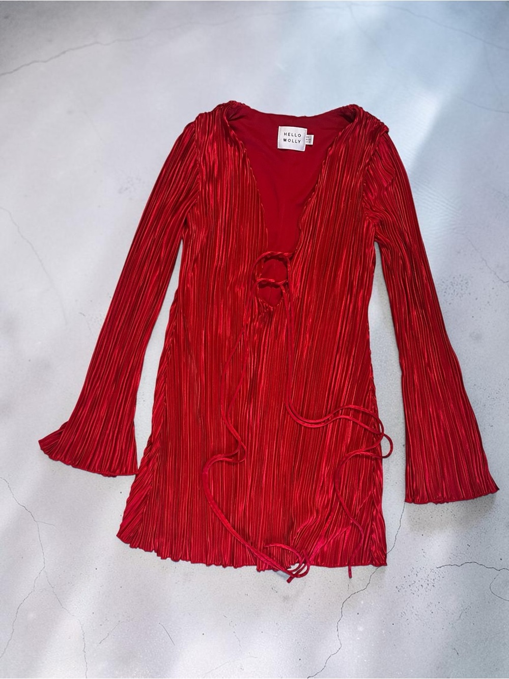 Hello Molly Red Plisse Tie-Front Mini Dress